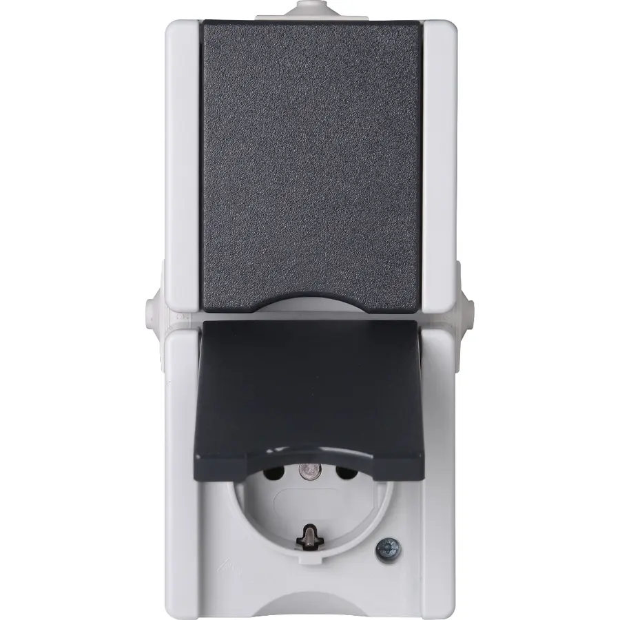 Kopp opbouw wandcontactdoos voorbedraad 2-voudig randaarde deksel verticaal IP44 proAQA grijs (947555007)