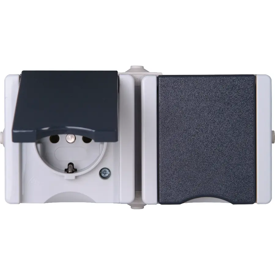 Kopp opbouw wandcontactdoos voorbedraad 2-voudig randaarde deksel horizonaal IP44 ProAQA grijs (950655000)