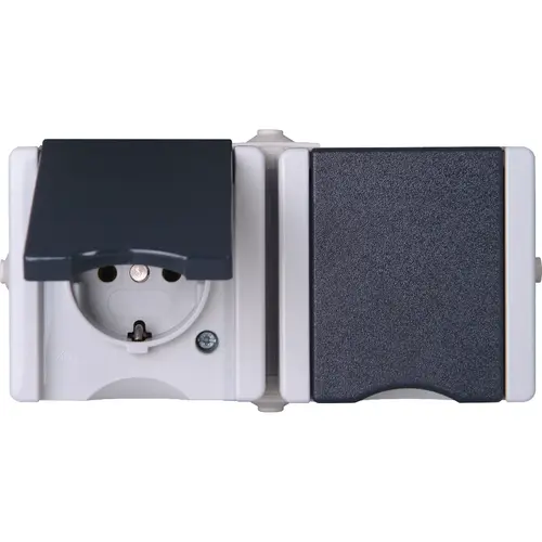 Kopp opbouw wandcontactdoos 2-voudig randaarde deksel horizonaal IP44 ProAQA grijs (950656001) Kopp opbouw wandcontactdoos 2-voudig randaarde deksel horizonaal IP44 ProAQA grijs (950656001)