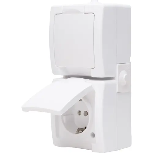Kopp wandcontactdoos 2-voudig randaarde deksel IP44 verticaal arctic wit (136902009) Kopp wandcontactdoos 2-voudig randaarde deksel IP44 verticaal arctic wit (136902009)