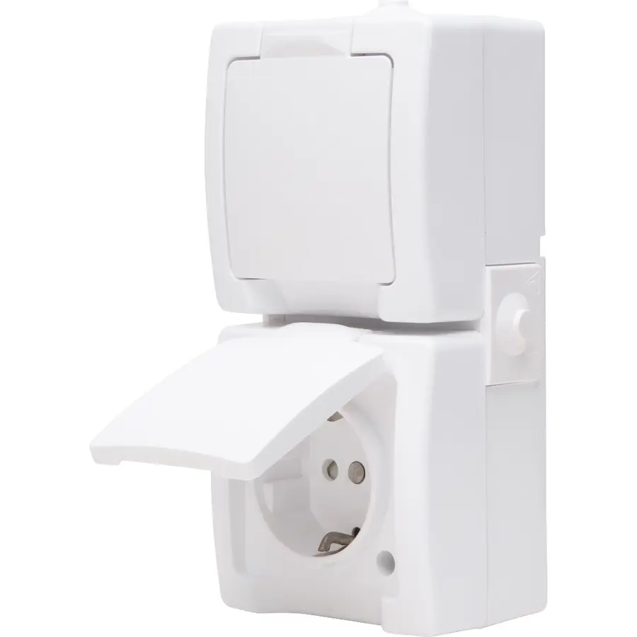 Kopp wandcontactdoos 2-voudig randaarde deksel IP44 verticaal arctic wit (136902009)