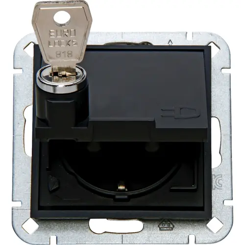 Kopp wandcontactdoos randaarde kindveilig met klapdeksel en slot HK07 Athenis zwart mat (951550003) Kopp wandcontactdoos randaarde kindveilig met klapdeksel en slot HK07 Athenis zwart mat (951550003)