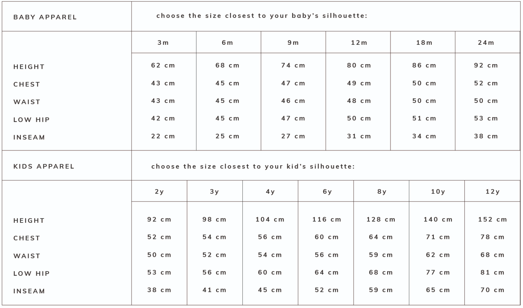 Size guide tinycottons