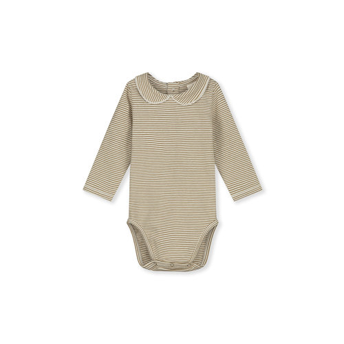 Gray label Baby romper met kraag en lange mouw bruin crème gestreept