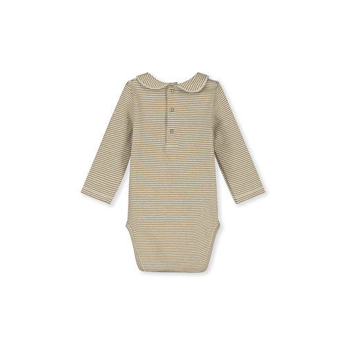 Gray label Baby romper met kraag en lange mouw bruin crème gestreept