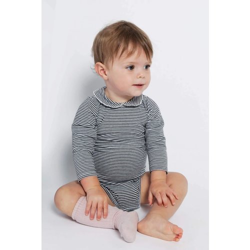 Gray label Baby romper met kraag en lange mouw zwart crème gestreept