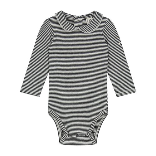 Gray label Baby romper met kraag en lange mouw zwart crème gestreept