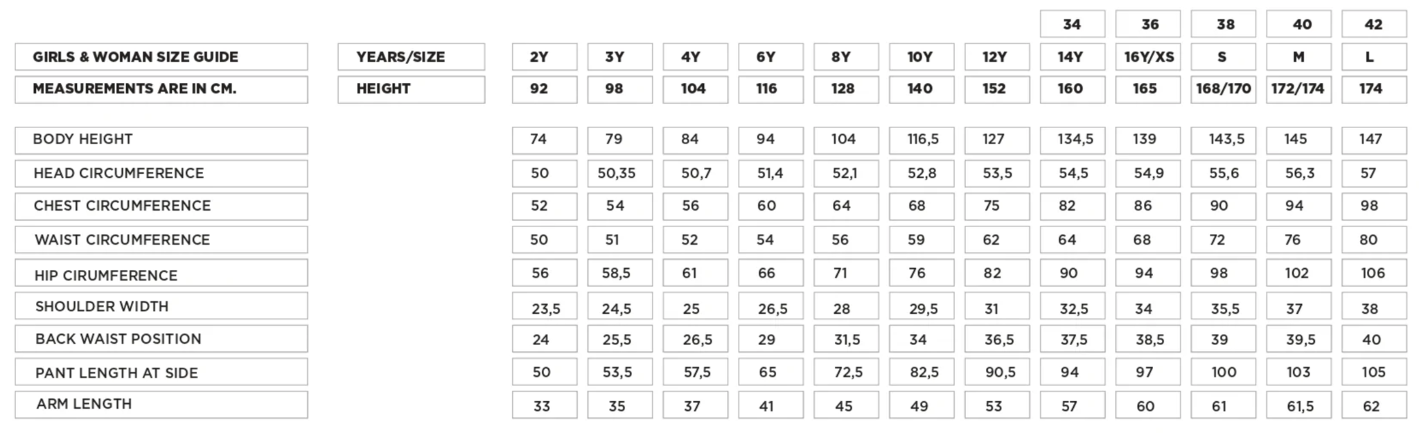 Size guide TNS woman