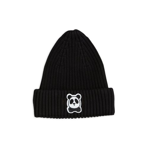 Mini Rodini Panda Fold Up Rib Hat Black