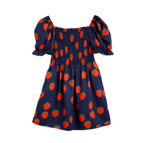 Mini Rodini Jurk met pofmouw en all-over strawberries print