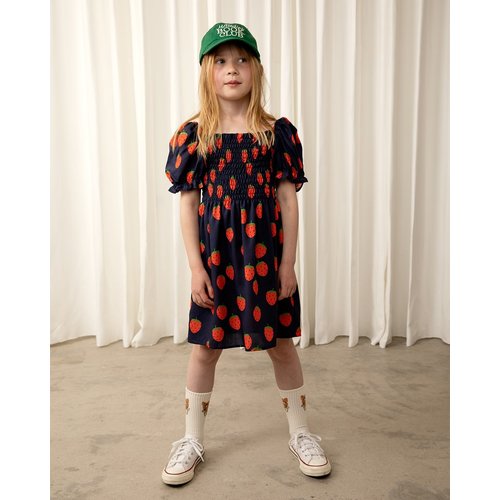 Mini Rodini Jurk met pofmouw en all-over strawberries print