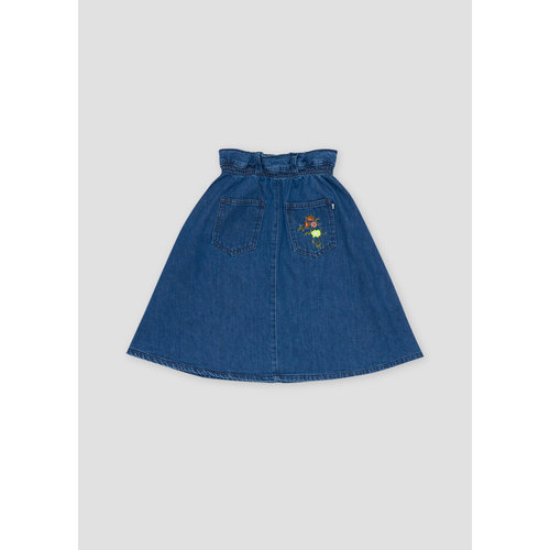 the new society Lange denim rok met borduursels