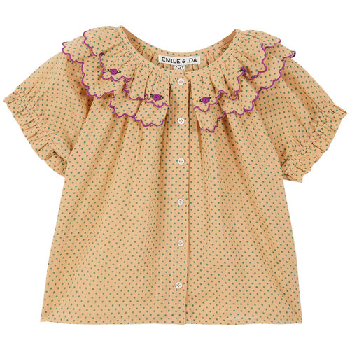 Emile & ida Green Dots Beige Cotton Blouse