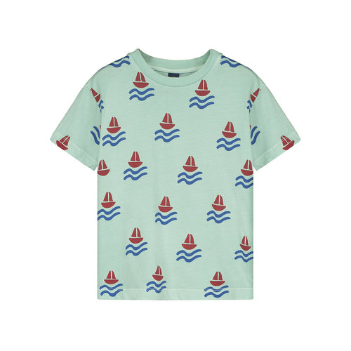 Bonmot Organic T-shirt All-over Boats Dusty Aqua
