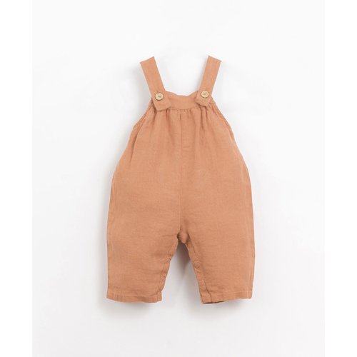 Play up Linnen baby jumpsuit met frill detail in natuurlijke bruin rode kleur