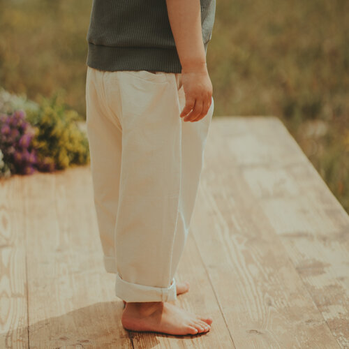 Donsje Ecru broek met lange pijpen en elastische taille