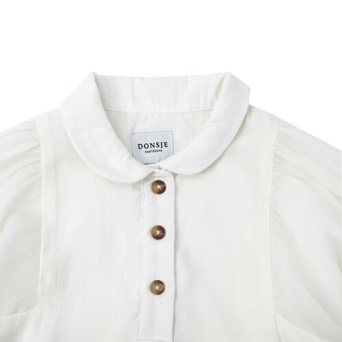 Donsje Witte blouse met lange mouwen & peter pan kraag