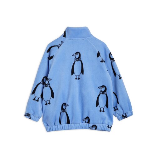 Mini Rodini Blauw fleece jasje met rits en pinguin print