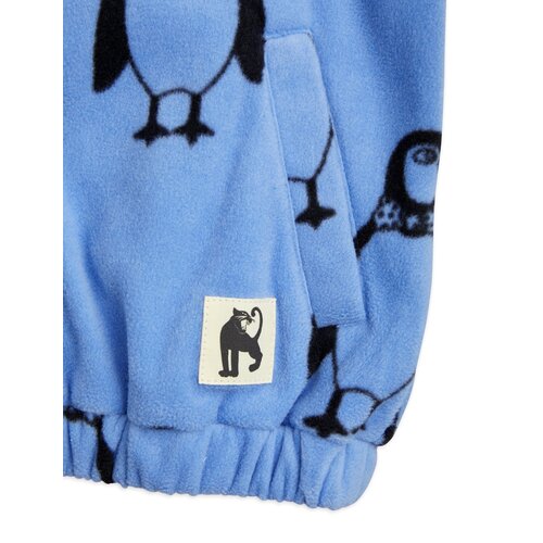 Mini Rodini Blauw fleece jasje met rits en pinguin print