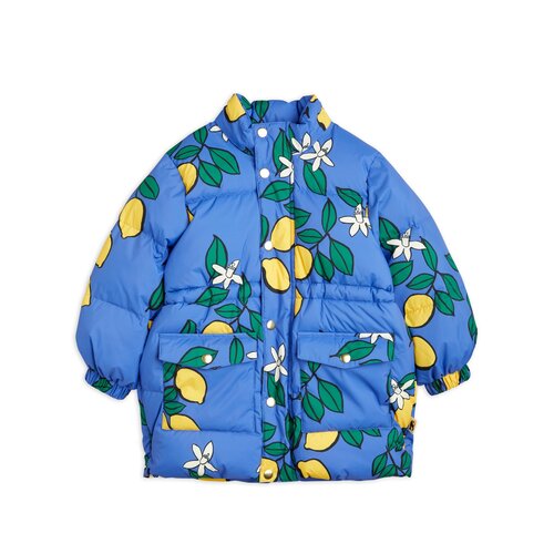 Mini Rodini Blauwe puffer jas met limoenen