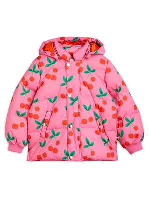 Mini Rodini Cherries puffer jacket pink
