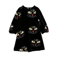 Cat face velour dress black