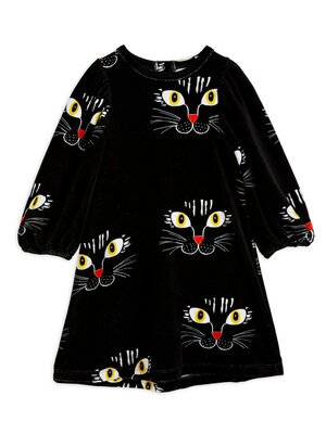 Mini Rodini Cat face velour dress black