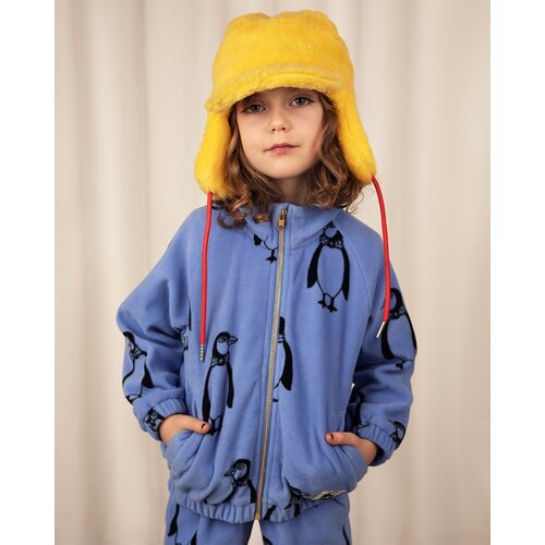 Mini Rodini Blauw fleece jasje met rits en pinguin print