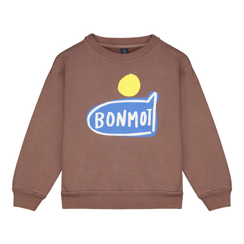 Bonmot Organic Sweatshirt met Bonmot vliegtuig in een bruine kleur