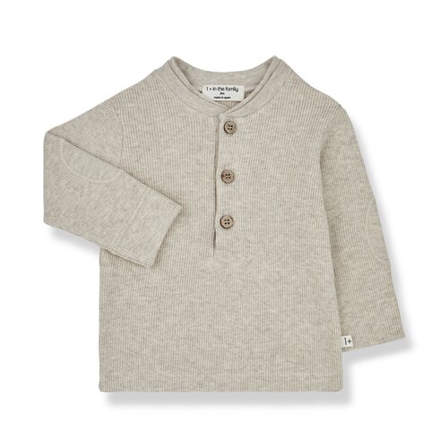 1 + in the family Beige kleurige top met knoopjes en lange mouw in een fijne rib jersey