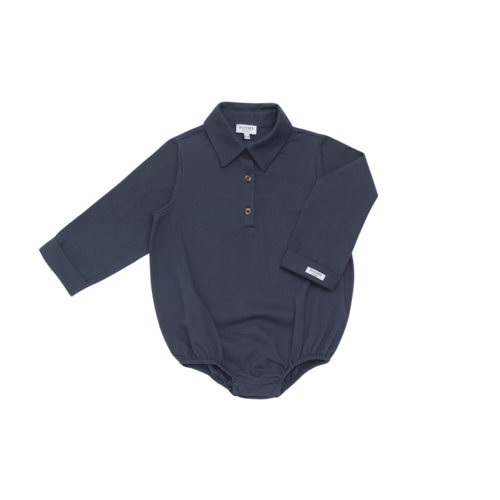 Donsje Luxe romper met kraagje en knoopjes in donker blauw Donsje Luxe romper met kraagje en knoopjes in donker blauw