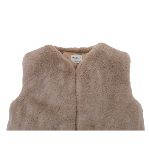 Donsje Gilet van fluffy imitatie bont in bruine kleur