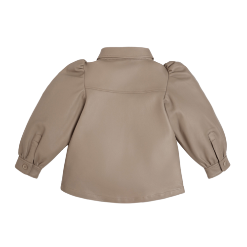 Donsje Leren blouse met knoopjes in licht beige