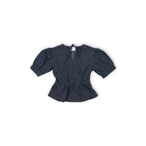 the new society Denim gestreepte blouse met korte mouwen