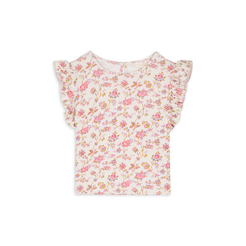 Louise Misha Jersey shirt met korte ruffle mouwen in bloemenprint