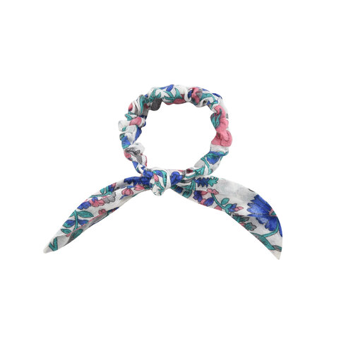 Louise Misha Scrunchie met strik in prachtige blauwe bloemenprint