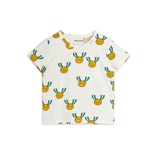 Mini Rodini Crème kleurig t-shirt met all-over medals print