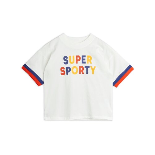 Mini Rodini Wit t-shirt met super sporty opdruk en strepen