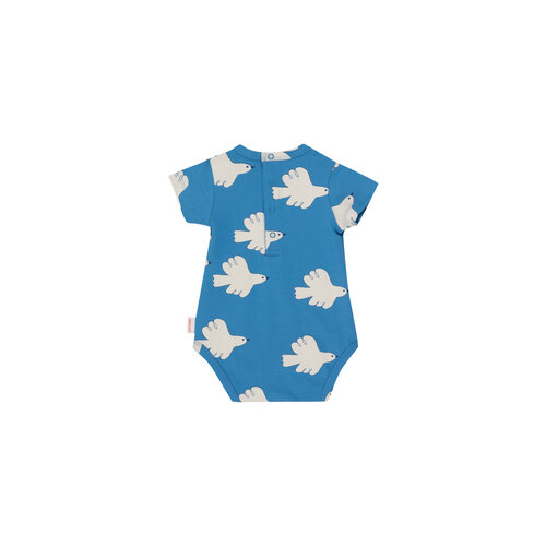 Tinycottons Blauwe romper met korte mouwen met duiven print