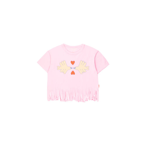 Tinycottons Roze t-shirt met franjes en opdruk