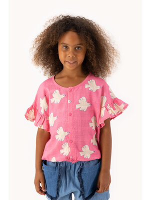 Tinycottons Doves Frill Blouse Dark Pink