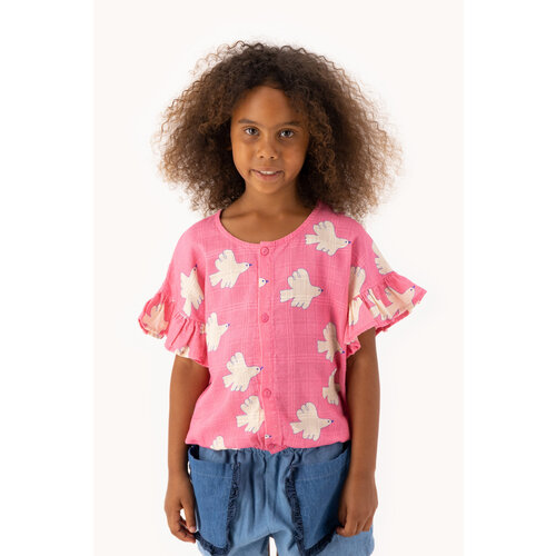 Tinycottons Roze blouse met korten mouwen en duiven print