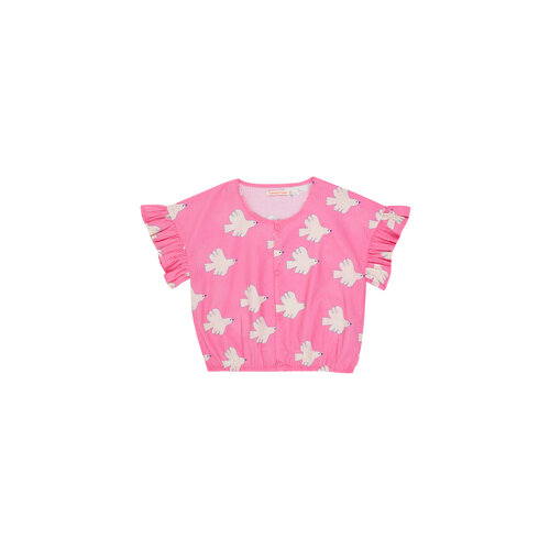 Tinycottons Roze blouse met korten mouwen en duiven print