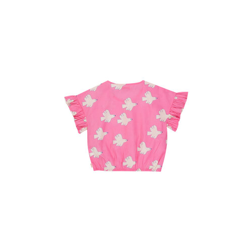 Tinycottons Roze blouse met korten mouwen en duiven print