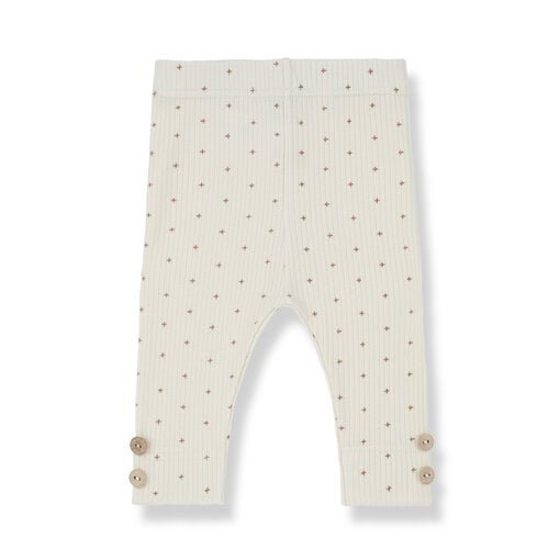 1 + in the family Crème kleurige legging met houten knoopjes met printje