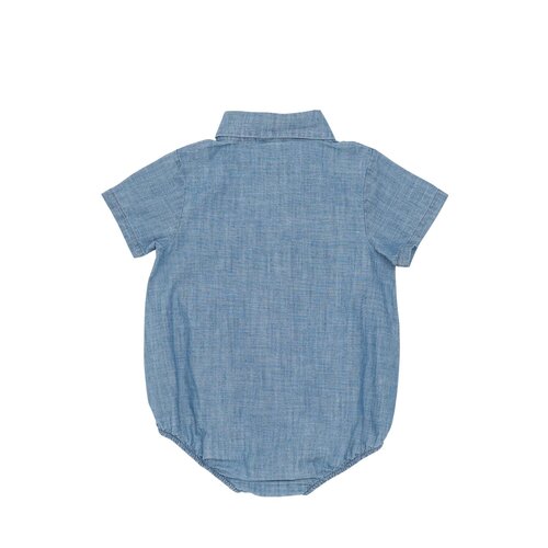 Donsje Baby denim romper met korte mouw en kraagje