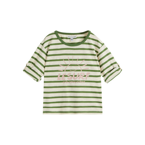 Emile & ida Groen gestreepte longsleeve met opdruk