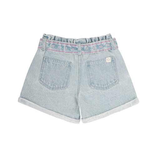 JENEST Denim light wash short met ceintuur