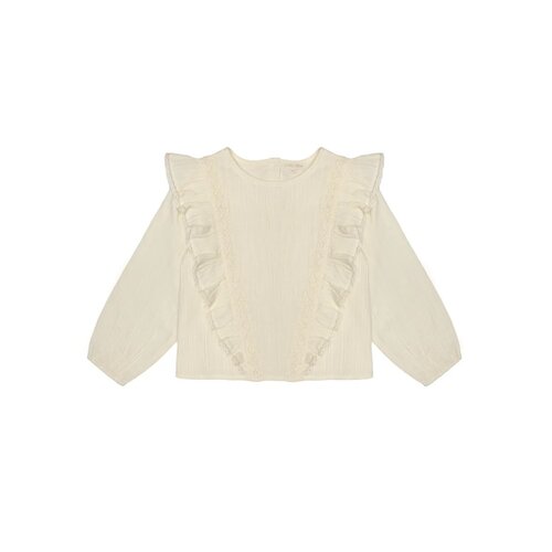 Louise Misha Crème kleurige blouse met lange mouwen en ruffle details