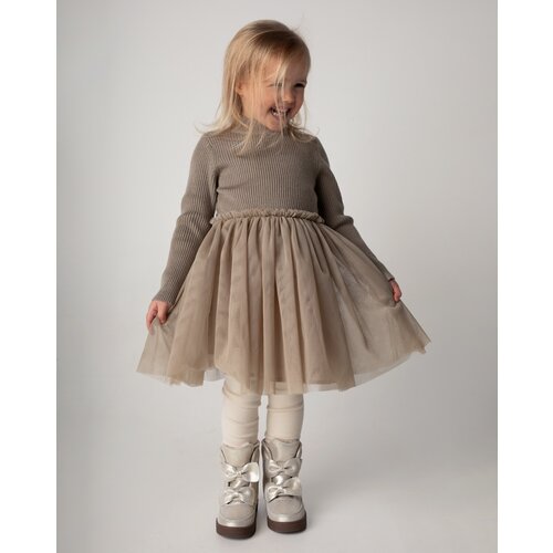 Donsje Jurk met tulle rok in taupe kleur